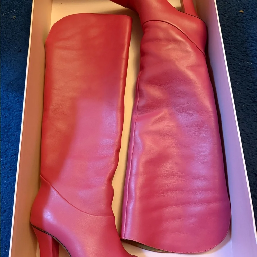 Hanifa Hot Pink Leather Over-the-Knee Pointed-Toe Boots